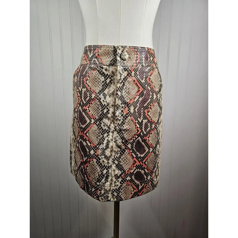 Marie Oliver Faux Leather Snakeskin Mini Skirt Women's 2 New‎ Saks 5th Avenue